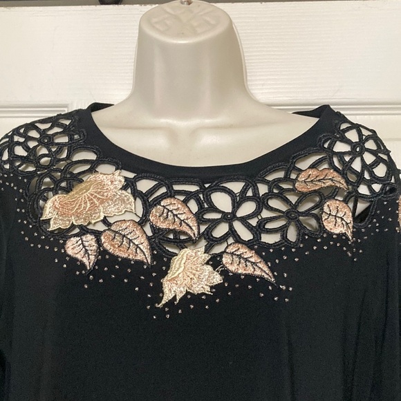Black Embellished Long Sleeve Blouse with cut out collar - Picture 6 of 9